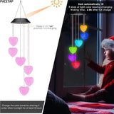 PACETAP Heart Solar Wind Chimes Outdoor Decorations, Valentine's Day Waterproof LED Color Changing Lights, Outside Yard Mobile Wind Chime Decor for Mom Grandma Women Wife Sister
