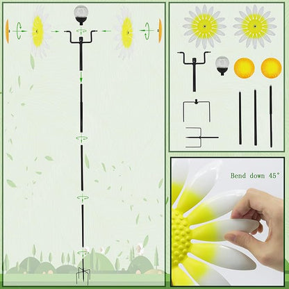 Decorative Metal Garden Daisy Wind Spinner, Decorative Garden Stakes, Daisy Wind sulpture for Yard Patio. Outdoor Yard Art. (White)