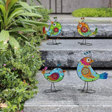 4 Pack Bird Garden Decor for Outside, Glass & Metal Yard Art Decoration for Porch Patio, Garden Statues Sculpture Gifts for Grandma Mom Women (Colorful)