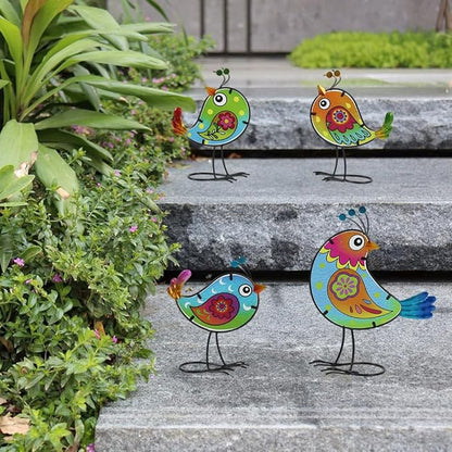 4 Pack Bird Garden Decor for Outside, Glass & Metal Yard Art Decoration for Porch Patio, Garden Statues Sculpture Gifts for Grandma Mom Women (Colorful)