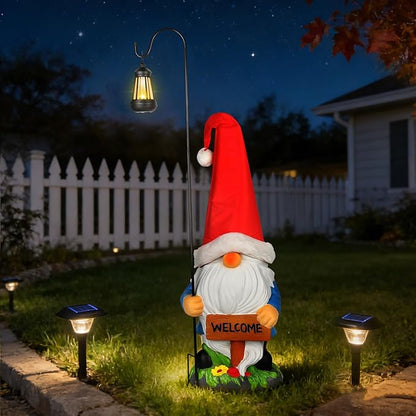 Enrichoice 39" Tall Large Garden Gnomes Outdoor with Solar Lantern, Weatherproof PVC Gnomes Decorations for Yard Statue with Ground Stake for Lawn, Pathway, Patio & Porch Decor (Excluding Battery)