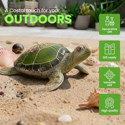Resin Sea Turtle Decorative Statue - 16x15 Inch Tropical Wall and Garden Art -Ocean-Themed Décor for Home - Beach House - Coastal - Marine Enthusiasts (Green)