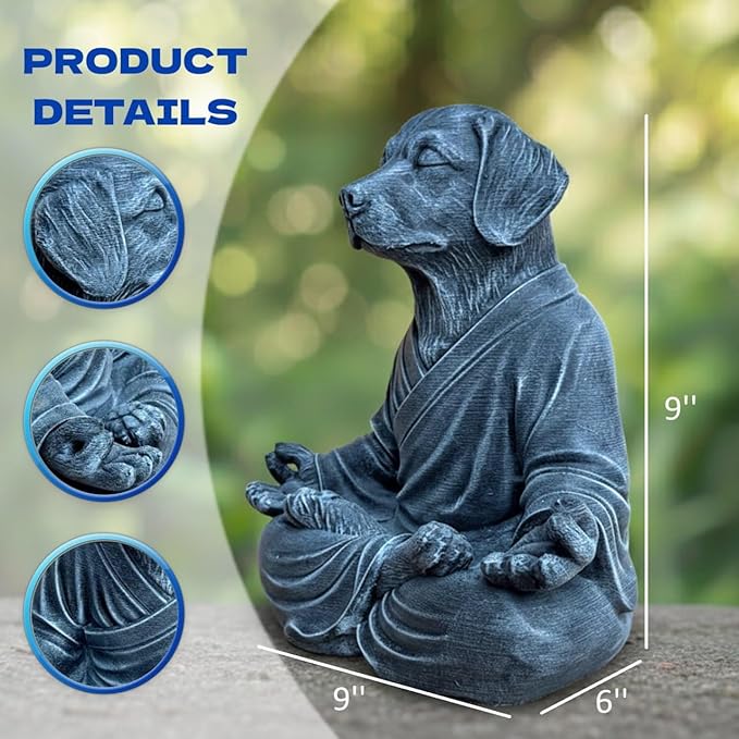 OLOMA Zen Inspired Dog Statue Solid Concrete Stone Sculpture Heavy Protective Resin Coating Outdoor Indoor Garden Decorative Accent for Modern Meditation Interiors Decorative Garden Accent Feature