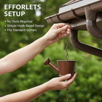 Metal Watering can Rain Chain for Gutters, Rust Resistant Outdoor Rain Catcher, Perfect for Heavy Rain, Indoor/Outdoor Decoration, Dark Bronze Finish