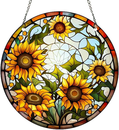 5.9'' Sunflower Acrylic Window Hanging Flower Indoor Decor Stained Panel Hangings Wall Art Decor Gift for Daughter,Mom,Grandma (Style B)