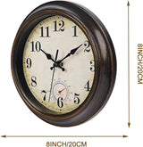 Outdoor Clocks Waterproof with Thermometer Combo Vintage Rustic Wall Clock for Patio Pool Bathroom Kitchen(8 Inch,Bronze)