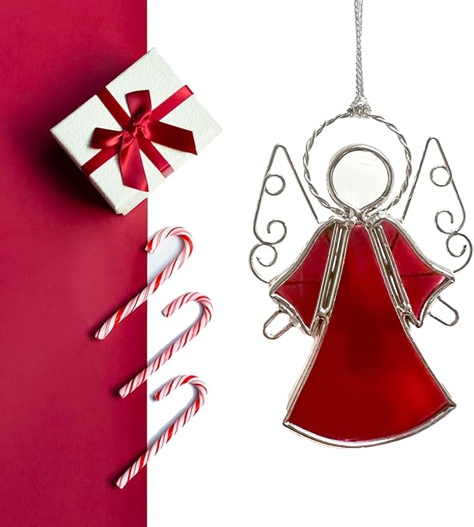 Angel Stained-Glass Window Hangings Sun-Catcher Ornament Indoor Windows Suncatcher Ornament, Memorial Sympathy Gifts for Friends Mom Teacher Christmas Tree Décor