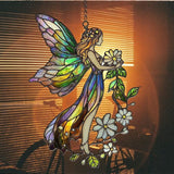 Floral Forest Fairy Acrylic Suncatcher Stained Glass Effect Window Car Hanging Christmas Ornament Indoor Outdoor Decor Garden Sun Catcher Panel for Fairy Lover for Women Mom Grandma