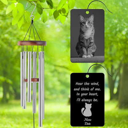 Personalized Custom Wind Chimes Memorial Engraved Gifts for Loss of Loved One Mother Dad Mom Dog Pet Customized Outdoor Sympathy Wind Chimes with Photo Text
