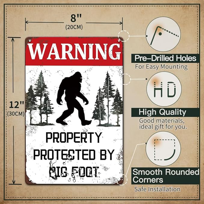 BigFoot Gifts For Men Garage Sign Warning Property Protected By Big Of Foot Signs Man Cave Funny Warning Metal Signs