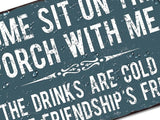Front Porch Signs Decor Outdoor Aluminum Metal Tin Sign Vintage Camping Decorations, 12" X 16" Come Sit On The Porch with Me Funny Sayings