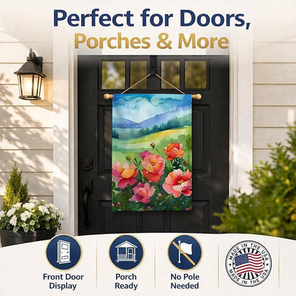 Caroline's Treasures Iowa Wild Prairie Roses in Watercolor House Flag Large Porch Sleeve Pole Decorative Outside Yard Banner Artwork Wall Hanging, Polyester, House Size, Multicolor