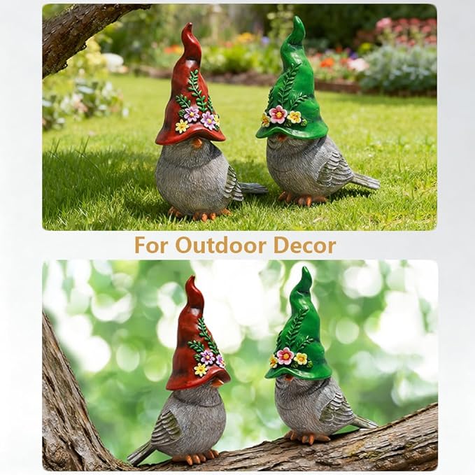 2Pcs Bird Statues Cute Bird Sculptures Garden Decor Bird Figurines Home Decor Decorative Bird Ornaments for Indoor Outdoor Patio Lawn Yard Tabletop Bookshelf Decor