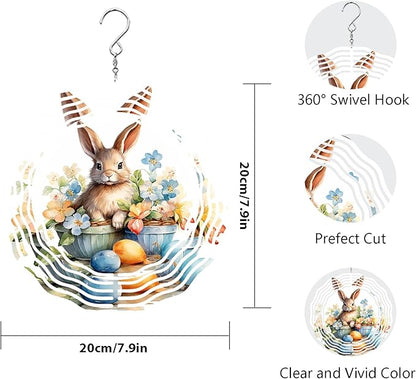 Easter Bunny Wind Spinner Easter Day Gifts 3D Metal Kinetic Hanging Wind Sculpture Spinners for Yard and Garden Indoor Outdoor Window Easter Rabbit Yard Art Garden Decoration 8 Inch (Bunny 3)