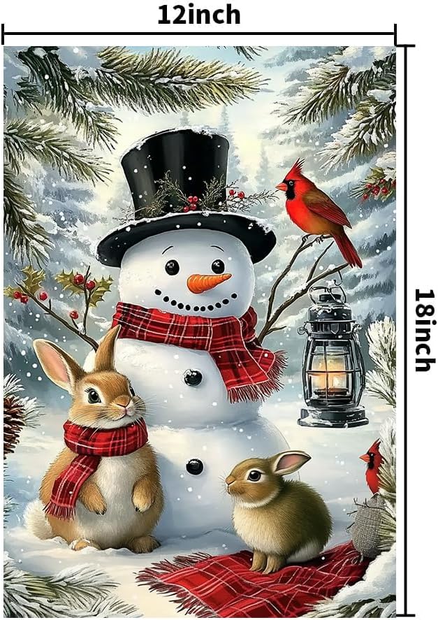 Winter Garden Flags 12x18 Double Sided, Small Burlap Outdoor Holiday Farmhouse Rustic Snowman Bunny Xmas Garden Flag Christmas Decorations Yard Lawn Porch Flags for Outside Decor