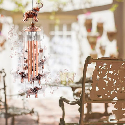 Wind Chimes Outdoor Clearance, Ukulork Elephants Aluminum Tube Windchime with S Hook,Patio Garden Decor, Housewarming Gift.