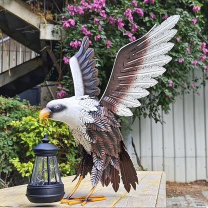 Outdoor Eagle Garden Statue with Solar Lantern, Hand Painted Iron Art Sculpture, Waterproof Yard Decor for Patio, Lawn, Courtyard and Holiday, Ideal Gift for Garden Decoration Lovers