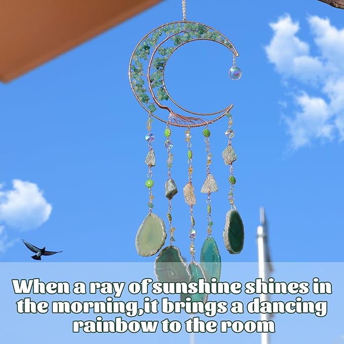 Agate Dream Catchers,Dreamocean Moon Tree of Life Dream Catcher for Wall Hanging Decor Sun Catchers Indoor Window with Healing Crystals and Stones Perfect Craft Gift for Adults