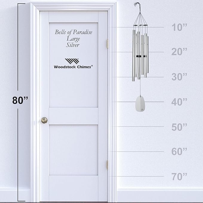 Woodstock Chimes Signature Collection, Bells of Paradise, Silver 44", Decor Designs Wind Chimes for Outdoor, Patio, Home or Garden Décor (BPLS)