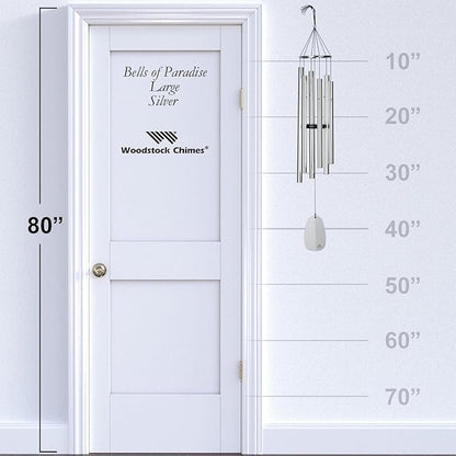 Woodstock Chimes Signature Collection, Bells of Paradise, Silver 44", Decor Designs Wind Chimes for Outdoor, Patio, Home or Garden Décor (BPLS)
