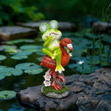 Solar Garden Decor Garden Statues Yard Art Frog Riding Flamingo Outdoor Funny Decoration for Lawn, Patio, Yard, Gardening Gifts for Women Mothers Day Gifts for Mom