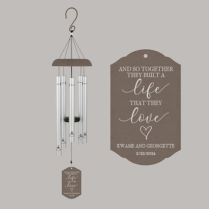 Personalized Wedding Wind Chime, and So Together Wedding Gift, Custom Couple, Newlywed or Anniversary Wind Chime (Brown/Silver)