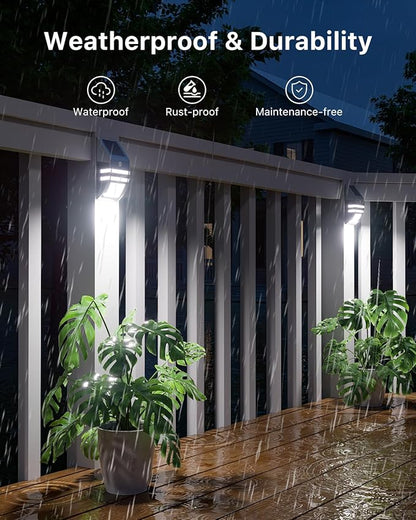 8 Pack Solar Wall Lights, Stainless Steels Outdoor Waterproof Motion Sensor Modern Metal Lamps for Fence, Deck, Post, Stair, Front Porch, Dock, Patio, Yard, House Siding, Convenient Security Lighting