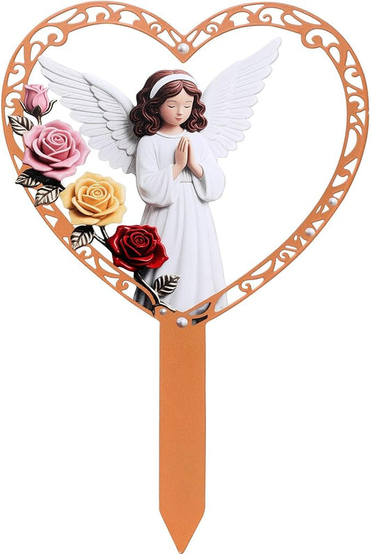 Lodou Graves Cemetery Decorations,Cardinals Memorial Grave Markers for Cemetery Memorial Stakes Metal Grave Decorations,Outdoor Outside Yard Garden (Angel)