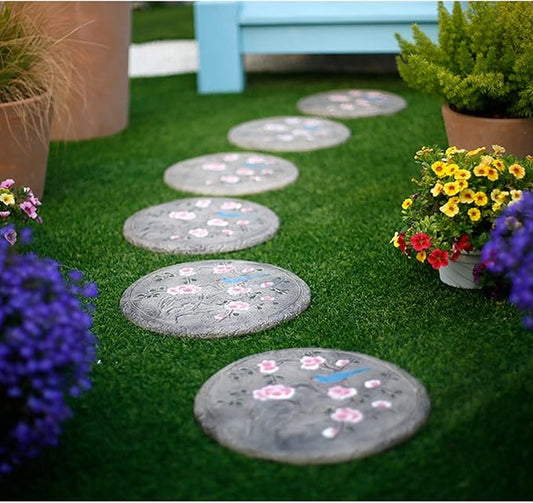 Garden Stepping Stones, Classical Chinese Flower Carving, Decorative Walkway Stepping Stones for Outdoor Garden Flowerbed & Lawn Yard Pathway (Color : D(3Pcs))