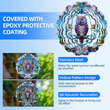 Wind Spinners Outdoor, FACIACC Owl Metal 3D Hanging Garden Decor, 12-inch Stainless Steel Wind Spinner with Tail Spinner, Wind Sculptures for Indoor Patio Lawn Yard, Ornament Gift for Women/Men