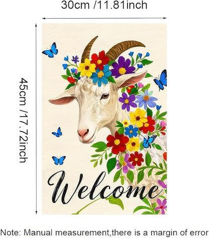 BlissYard Welcome Goat Garden Flag Spring Summer Farmhouse Garden Flag 12x18 Inch Double Sided Floral Goat Yard Flag Outdoor Lawn Patio Porch Rustic Country Decor