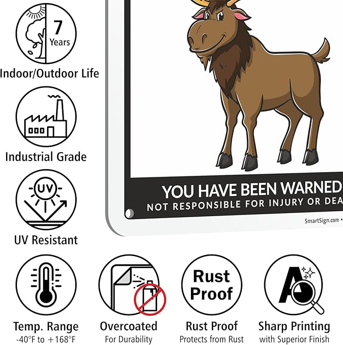 SmartSign Funny Beware Of Moose Warning Sign - 10"x7", 40 mil Laminated Rust-free Aluminum - Metal Signs for Wall Decor, Outdoors, Patio, Gifts, Cafe - Moose Theme, Made in USA