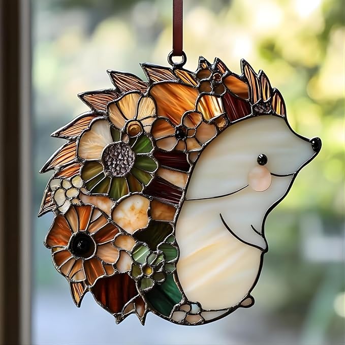 Cute Hedgehog Handmade Resin Suncatchers Artisan Sun Catcher Stained Glass Effect Window Hanging Garden Decor for Mom