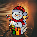 Cute Snowman Acrylic Suncatcher Stained Glass Effect Window Car Hanging Christmas Ornament Indoor Outdoor Decor Garden Sun Catcher Panel for Christmas Lover for Women Mom Grandma