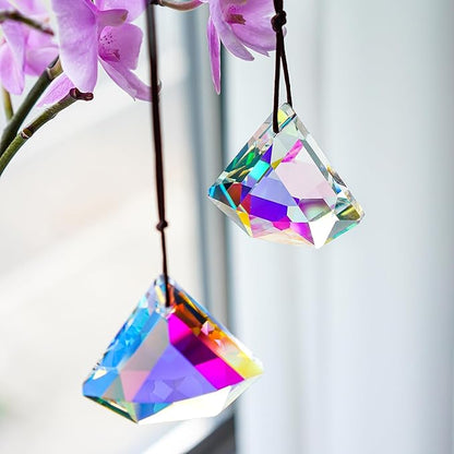 H&D HYALINE & DORA 1.9" Crystal Prisms Sun Catcher Set of 2 AB Colored Suncacther Indoor Window Prisms Suncatcher,Hanging Crystals for Windows Home Garden Decor