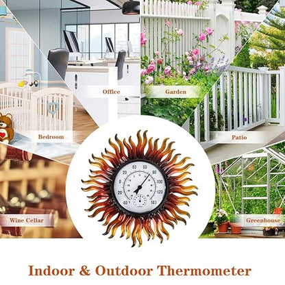 Outdoor Thermometer Waterproof with Humidity, 13.5 Inch Wall Large Number Easy to Read Outdoor Thermometer, Decorative Outside Thermometer, for Patio, Garden (Sun)