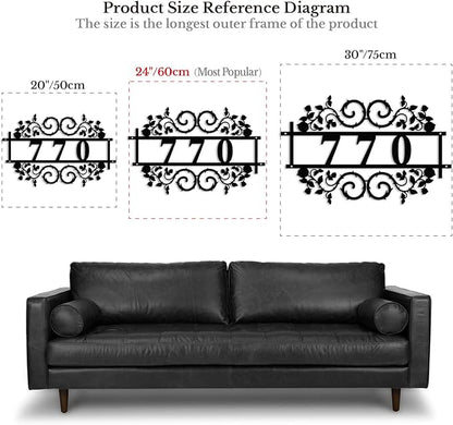 Personalized Gothic House Number metal Signs,Custom Address Number Metal Wall Art Decor,Black Plaques Outdoor wall Decorative Signage,Shed(8-30 Inches) (Rose B)
