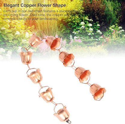 Fdit Hanging Rain Chain, 1m Copper Elegant Weatherproof Decorative Rain Catcher Chain for Yard Garden Temple Gutter Downspout (Morning Glory Shaped)
