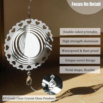 4Pack 8inch Sublimation Wind Spinner Blanks 3D Aluminum Metal Wind Sculpture Kinetic Spinners for Yard and Garden Indoor Art Ornaments Hanging Decoration (Heart Lace Round)