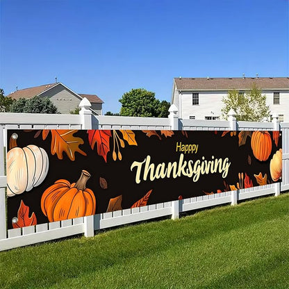 BlissYard Thanksgiving Banner 180x20 Inches Hanging Decor Pumpkin Leaf Harvest Scene Decoration for Home Party Supplies Photo Backdrop Outdoor Indoor Holiday Season Decor
