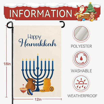 Happy Hanukkah Garden Flags Menorah Star of David Chanukah Yard Flag Jewish Gyroscope Holiday Festival Holiday House Banner Double Sided for Winter Decor 12 x 18 Inch