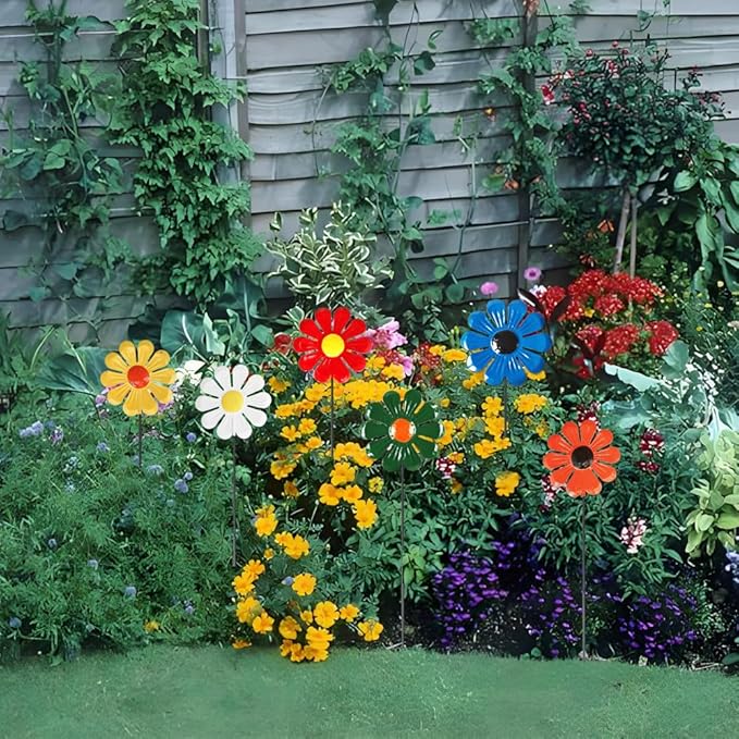 6 Pcs Metal Flower Garden Stake for Outside,Sunflower Outdoor Decor,Multicolored Decorative Flowers Stakes,Easy Assembly for Spring Decorations,Yard, Lawn & Patio Pathway