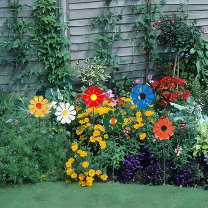 6 Pcs Metal Flower Garden Stake for Outside,Sunflower Outdoor Decor,Multicolored Decorative Flowers Stakes,Easy Assembly for Spring Decorations,Yard, Lawn & Patio Pathway