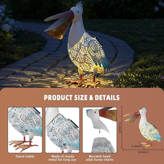 Pelican Statue Garden Decor, Solar Pelican Statues for Outside, 12 inches Pelican Statues, Lawn Ornaments, Coastal Ocean Bird Lawn Ornament for Outside Yard, balcony, Porch, Patio and Pool,Garden Gift