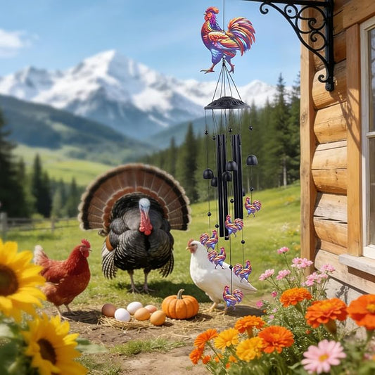 Chicken Wind Chimes for Outside, Metal Rooster Wind Chime, Funny Gift for Chicken Lovers, Garden Patio Yard Decor