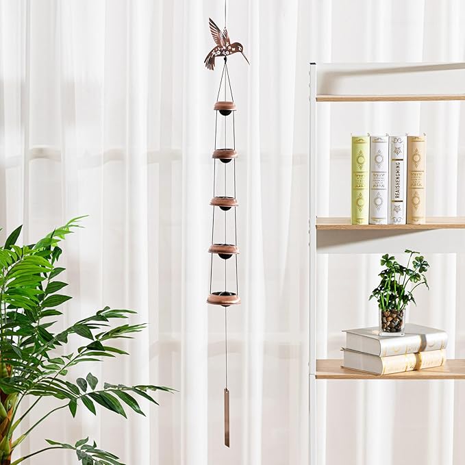 Geelin Hummingbird Wind Chimes for Outside Memorial Gift for Mom Women Grandma, 36" Copper Metal Wind Chime for Garden Front Yard Patio Decor, Sympathy Memorial Housewarming Gifts