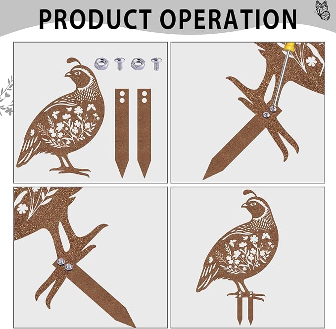 Metal Garden Stakes for Outside - 6 Pcs Quail Decor Yard Art Statues Outdoor Waterproof Figurine Silhouette Patio Lawn Pathway Backyard Ornaments Birthday Gift for Women Mom Grandma Wife
