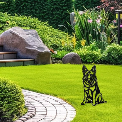 WADORN German Shepherd Yard Silhouette, Black Garden Dog Statue Ornament Outdoor Metal Art Dog Silhouette Signs Iron Decorative Garden Stakes Dogs Lover Gift Silhouettes for Yard Lawn Outside Patio