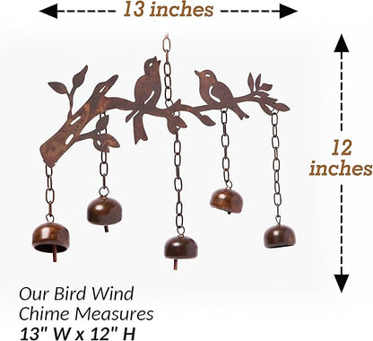 Happy Gardens Bird Wind Chimes with Bells | 5 Suspended Bells Windchime with Birds Garden Decor | Mothers Day Outdoor Gifts & Backyard Decorations