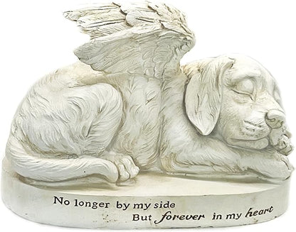 Bellaa 29691 Memorial Dog Statue with Angel Wings - 10” Golden Retriever Garden Grave Marker - Pet Memorial Stone Tribute Sculpture